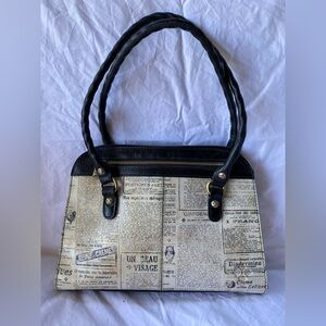 Patricia Nash- Black & white Newspaper-Print Satchel & Crossbody strap will
